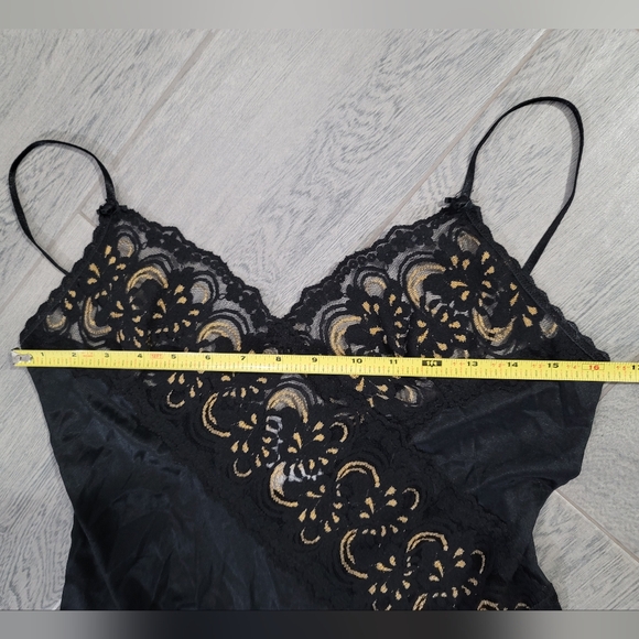 Vintage Slip Dress Maxi Lace Black Gold Y2K Sexy Bows Fashion Bug Size Large - Picture 8 of 11